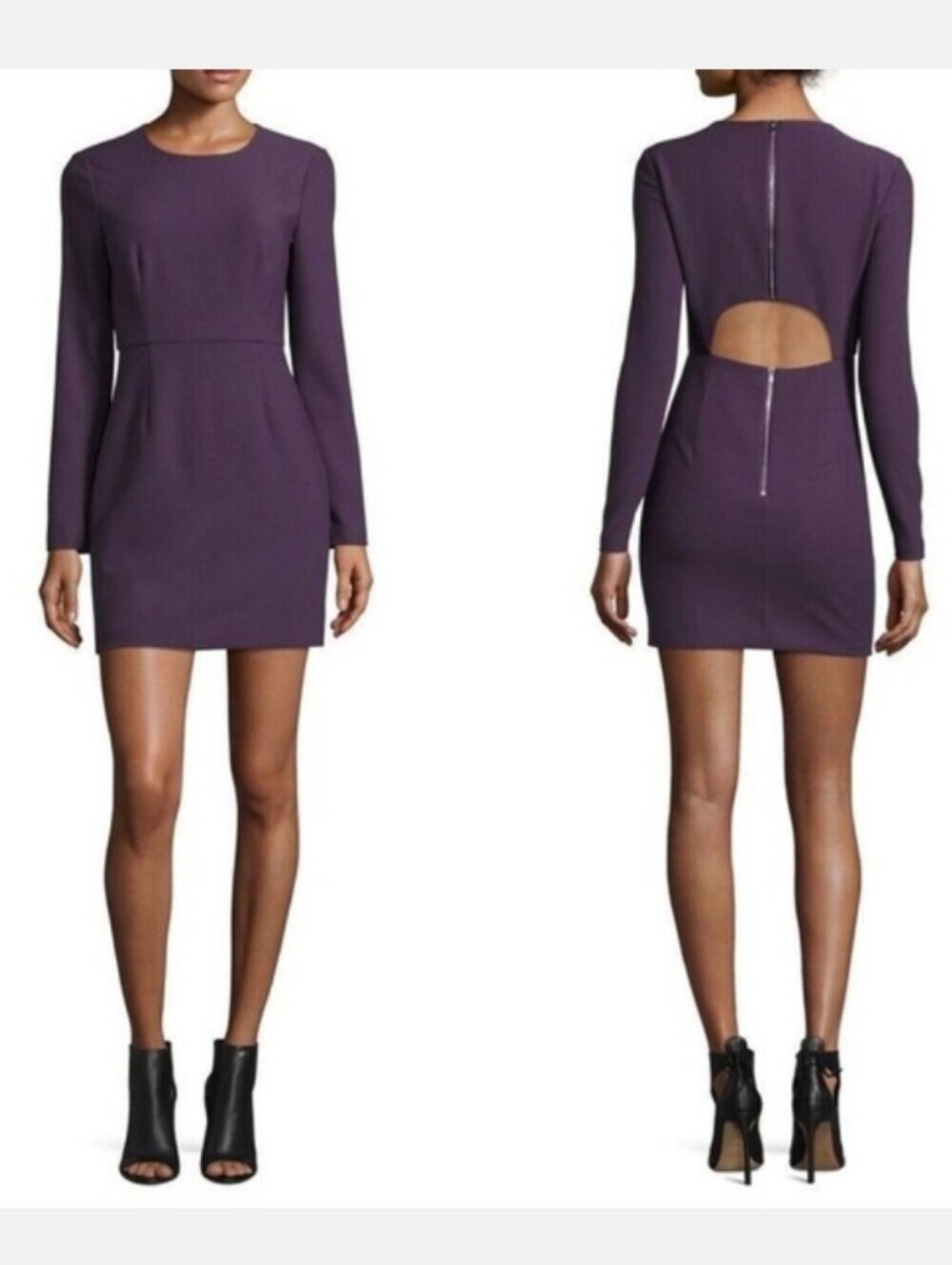 Elizabeth & James Rudi Long-Sleeve Crepe Open-Back Deep Plum Dress Size 2 EUC